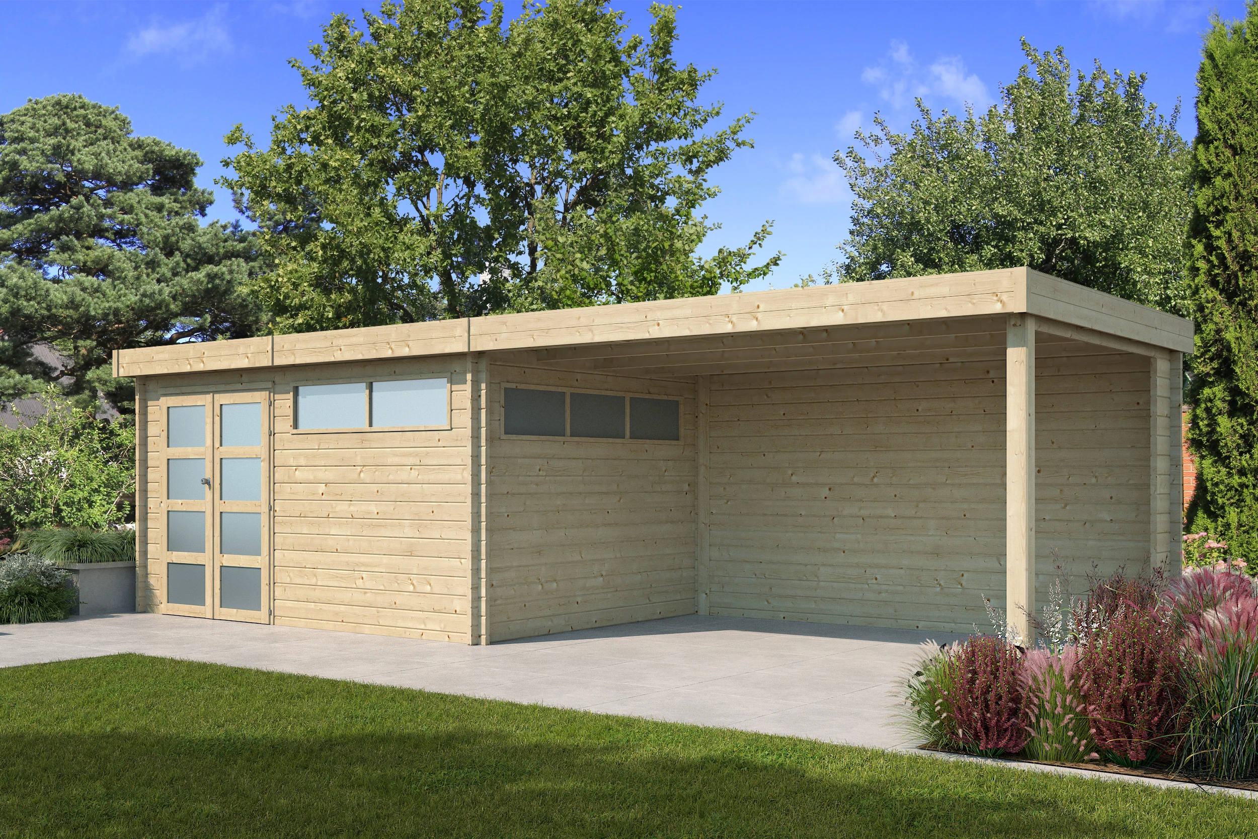 Woodlands Blokhut Modern met Overkapping 905 x 295 cm - Afbeelding 1